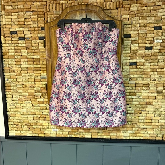 Lulus Love Vividly Pink Floral Jacquard Strapless Mini Dress size large - Picture 2 of 7